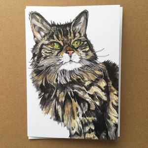 Carte Maine coon, carte de chat tigré Maine coon, carte d'anniversaire de chat tigré, chat tigré, carte vierge de chat à l'intérieur, chat Maine coon, portrait de chat tigré