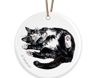 Tuxedo Cat Ceramic Ornament