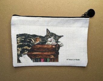 Porte-monnaie chat, Porte-monnaie chat tigré, Mini pochette à fermeture éclair chat, Porte-monnaie chat pour femme, Cadeau pour amoureux des chats, Pochette à fermeture éclair chat, Cadeaux pour amoureux des livres, Chat