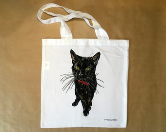 Lightweight Cat Tote Bag, Eco Friendly Tote Bag, Black Cat Tote Bag, Tote Bag For Cat lovers, Cat Book Bag, Cat Bag, Black Cat Gift, cats