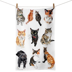 Cat Tea Towel, Cotton Tea Towel, Cat Dish Towel, Cat Lovers Gift, Tea Towel, Cat Homeware, Cat Gifts, Cat Kitchenware, Cat Illustrations