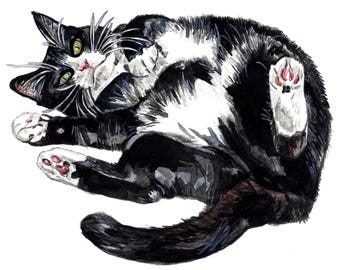 Tuxedo Cat Watercolor Greeting Card: Blank Inside Art Card