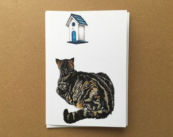 Tabby Cat Card, Card For Birdwatchers, Ornithology Card, Ornithologist Card, Cat Card, Funny Cat Card, Birdwatching Card, Cat Birthday Card