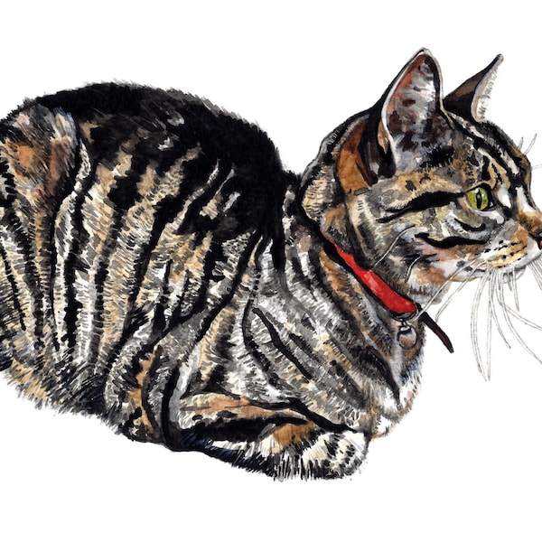 Katzenkarte, Katzengrußkarte, Katzengeburtstagskarte, getigerte Katze Karte, Aquarell Grußkarte, Karte für Katzenliebhaber, Leere Innenseite Karte, Kunstkarte