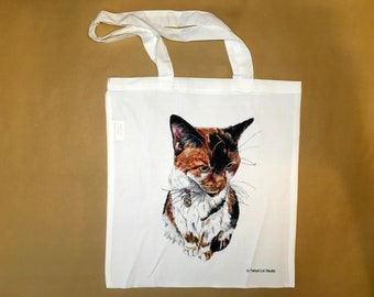 Lightweight Cat Tote Bag, Eco Friendly Tote Bag, Cat lovers Gift, Cat Book Bag, Tortoise Shell Cat Bag, Cat Shopping Bag, Calico Cat Bag,