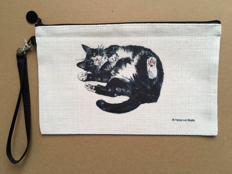 Large Cat Zipper Pouch, Tuxedo Cat Gift, Cat Jewellery Pouch, Black And White Cat Gift, Cat Lover Gifts, Cat Zipper, Cat Cosmetic Bag, Cats image 1