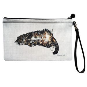 Bolsa grande con cremallera y correa para la muñeca, con diseño de gato atigrado.