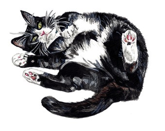 Katzenkarte, Katzengrußkarte, Katzengeburtstagskarte, Kunstkarte, schwarz-weiße Katzenkarte, Karte für Katzenliebhaber, leere Innenkarte, Tuxedo-Katze