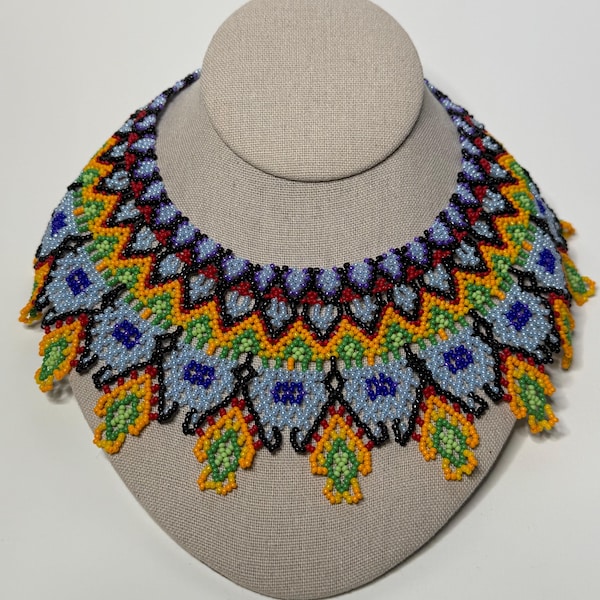 Colorful Beaded Statement Necklace – Detailed Handmade Jewelry with Toggle Clasp