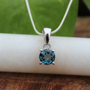 London Blue Topaz Pendant | Natural London BT Stone Round Design | November Birthstone | Sterling Silver 925 | Handmade Jewelry