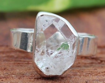 Raw Herkimer Diamond Ring | April Birthstone Handmade Silver Ring | Natural Herkimer Ring | Sterling Solid Silver 925 | Handmade Jewelry