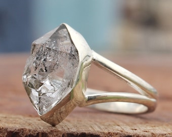 Raw Herkimer Diamond Ring | April Birthstone Handmade Silver Ring | Natural Herkimer Ring | Sterling Solid Silver 925 | Handmade Jewelry