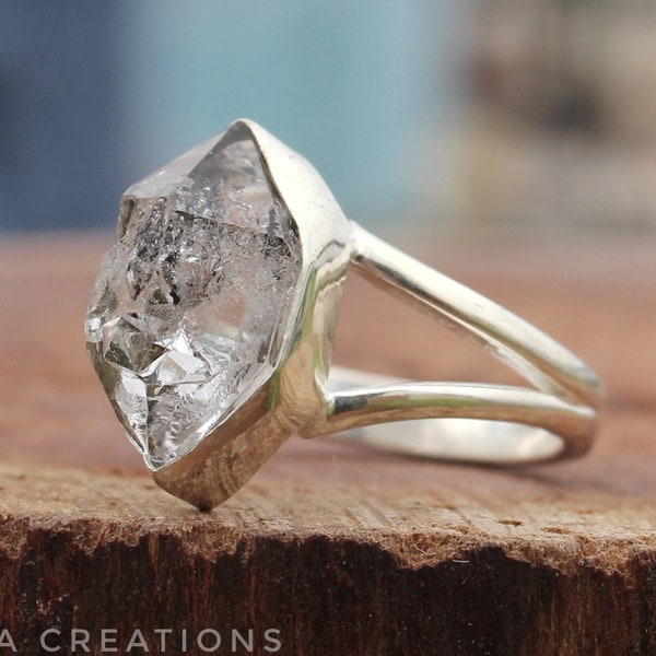 Raw Herkimer Diamond Ring | April Birthstone Handmade Silver Ring | Natural Herkimer Ring | Sterling Solid Silver 925 | Handmade Jewelry