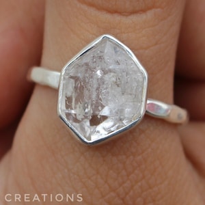 Raw Herkimer Diamond Ring | April Birthstone Handmade Silver Ring | Natural Herkimer Ring | Sterling Solid Silver 925 | Handmade Jewelry
