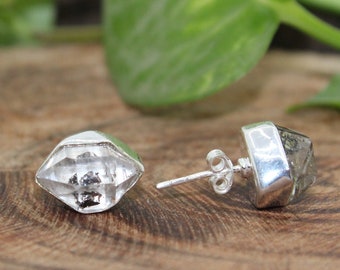 Raw Herkimer Diamond Sterling Silver 925 Stud Earrings | April Birthstone | Gemstone Earrings | Handmade Jewelry