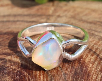 Raw Opal Ring | October Birthstone Natural Ethiopian Opal Ring | Handmade Sterling Solid Silver 925 Ring | Handmade Jewelry