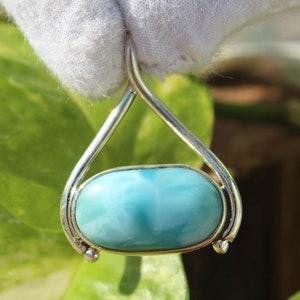 Larimar Pendant | Natural Larimar Stone Oval Cabochon Design | Sterling Silver 925 | Handmade Jewelry