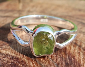 Raw Peridot Ring | Natural Peridot Handmade Silver Ring | March Birthstone | Sterling Solid Silver 925 | Handmade Jewelry