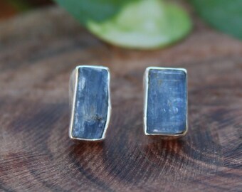 Raw Kyanite Earrings | Gemstone Earrings | Sterling Silver 925 Stud | Personalized Gifts | Handmade Jewelry