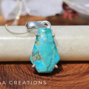 Arizona Turquoise Coffin Silver Pendant | Natural Turquoise Sterling Silver 925 Handmade Pendant | December Birthstone | Handmade Jewelry