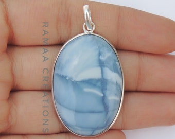 Pendentif Opale Bleue | Opale Naturelle Cabochon Ovale | Collier Opale Bleue | Bijoux Opale Bleue | Argent sterling 925