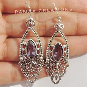 Amethyst Earrings | Natural Amethyst Purple Earrings | Amethyst Handmade Jewelry | Gemstone Earrings | Sterling Silver 925