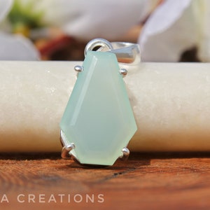 Aqua Chalcedony Coffin Silver Pendant | Natural Aqua Chalcedony Sterling Silver 925 Handmade Necklace | March Birthstone | Handmade Jewelry