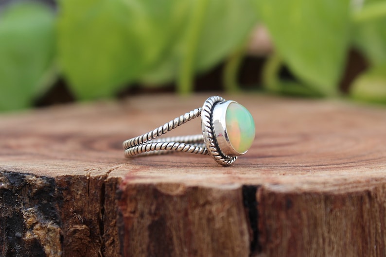 Ethiopian Fire Opal Silver Ring October Birthstone Natural Fire Opal Oval Cabochon Dainty Boho Ring Sterling Silver 925