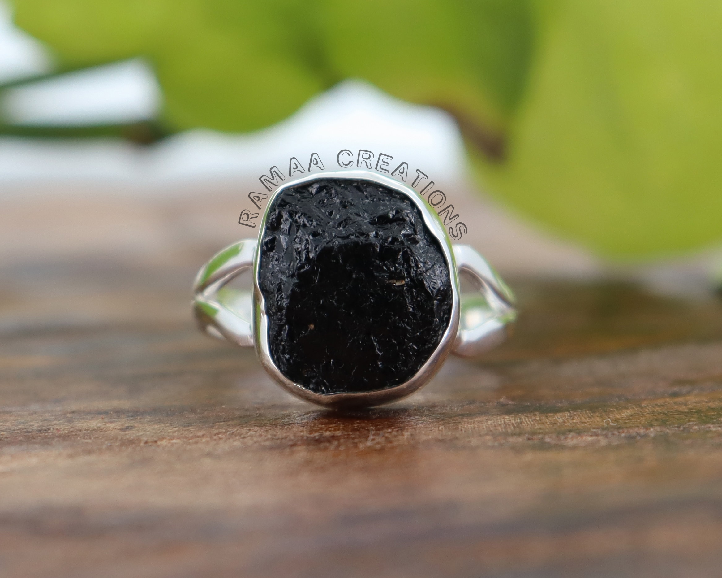 •BLACK TOURMALINE - BATTLESHIP• prong set silver ring (size 8)