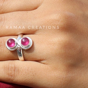 Anello in argento rubino naturale / doppio anello fatto a mano cabochon rubino / pietra di nascita di luglio / argento sterling 925 / gioielli fatti a mano immagine 9