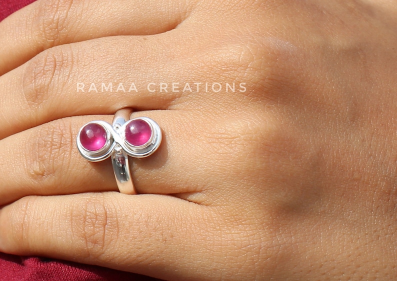 Anello in argento rubino naturale / doppio anello fatto a mano cabochon rubino / pietra di nascita di luglio / argento sterling 925 / gioielli fatti a mano immagine 9