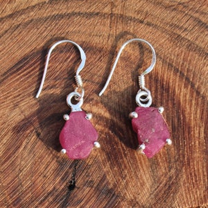 Raw Ruby Earrings | Natural Ruby Silver Handmade Dangles | July Birthstone | Sterling Solid Silver 925 | Handmade Jewelry