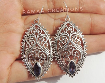 Pendientes Iolite / Natural Iolite Gemstone Faceted Marquise Dangle &Drop / Plata de Ley 925 / Iolite Joyería hecha a mano
