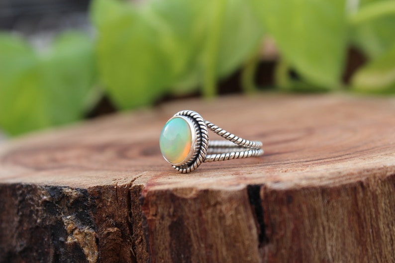 Ethiopian Fire Opal Silver Ring October Birthstone Natural Fire Opal Oval Cabochon Dainty Boho Ring Sterling Silver 925