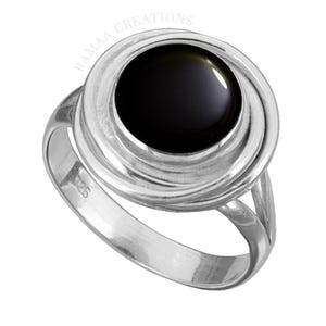 Black Onyx Round Silver Ring | Natural Black Onyx Sterling Silver 925 Handmade Round Ring | Handmade Jewelry