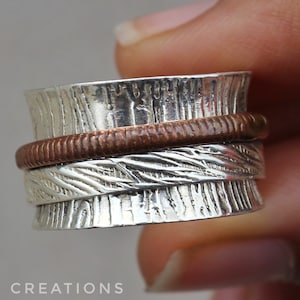 Sterling Silver Spinner Ring | Anxiety Spinner Ring | Fidget Spinner Ring for Women | Handmade Two Spinner Ring | Sterling Silver 925