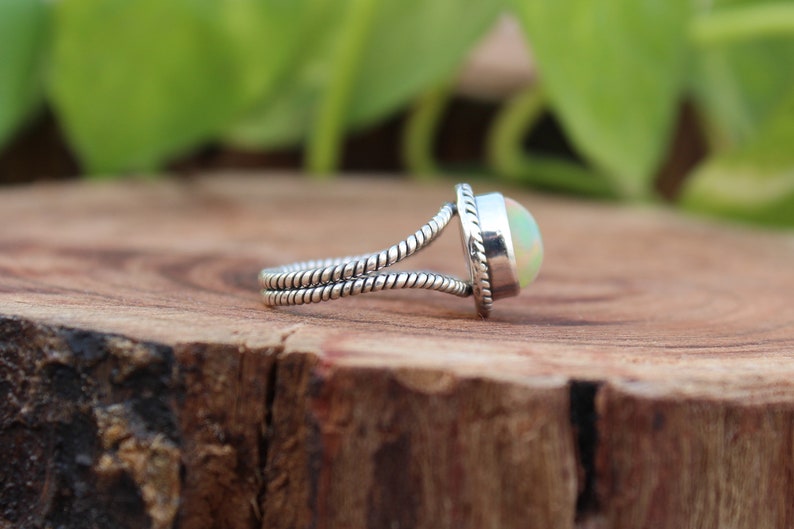 Ethiopian Fire Opal Silver Ring October Birthstone Natural Fire Opal Oval Cabochon Dainty Boho Ring Sterling Silver 925