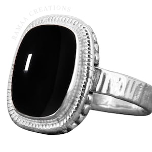 Black Onyx Cushion Silver Ring | Natural Black Onyx Sterling Silver 925 Handmade Cushion Ring | Handmade Jewelry