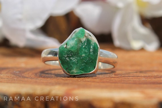 Raw Emerald Silver Ring | Natural Emerald Sterling Silver 925 Handmade Ring | May Birthstone | Handmade Jewelry