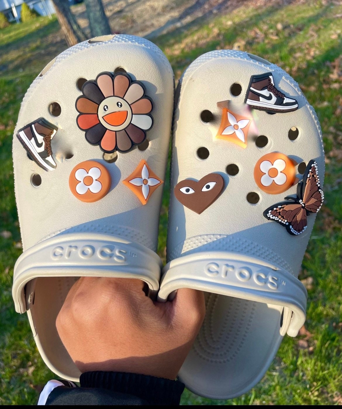 Brown Croc Clogs With Charms 