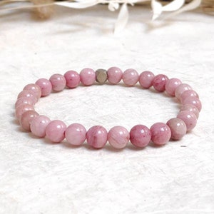 Pink Rhodonite bracelet in natural fine stone beads 6 mm