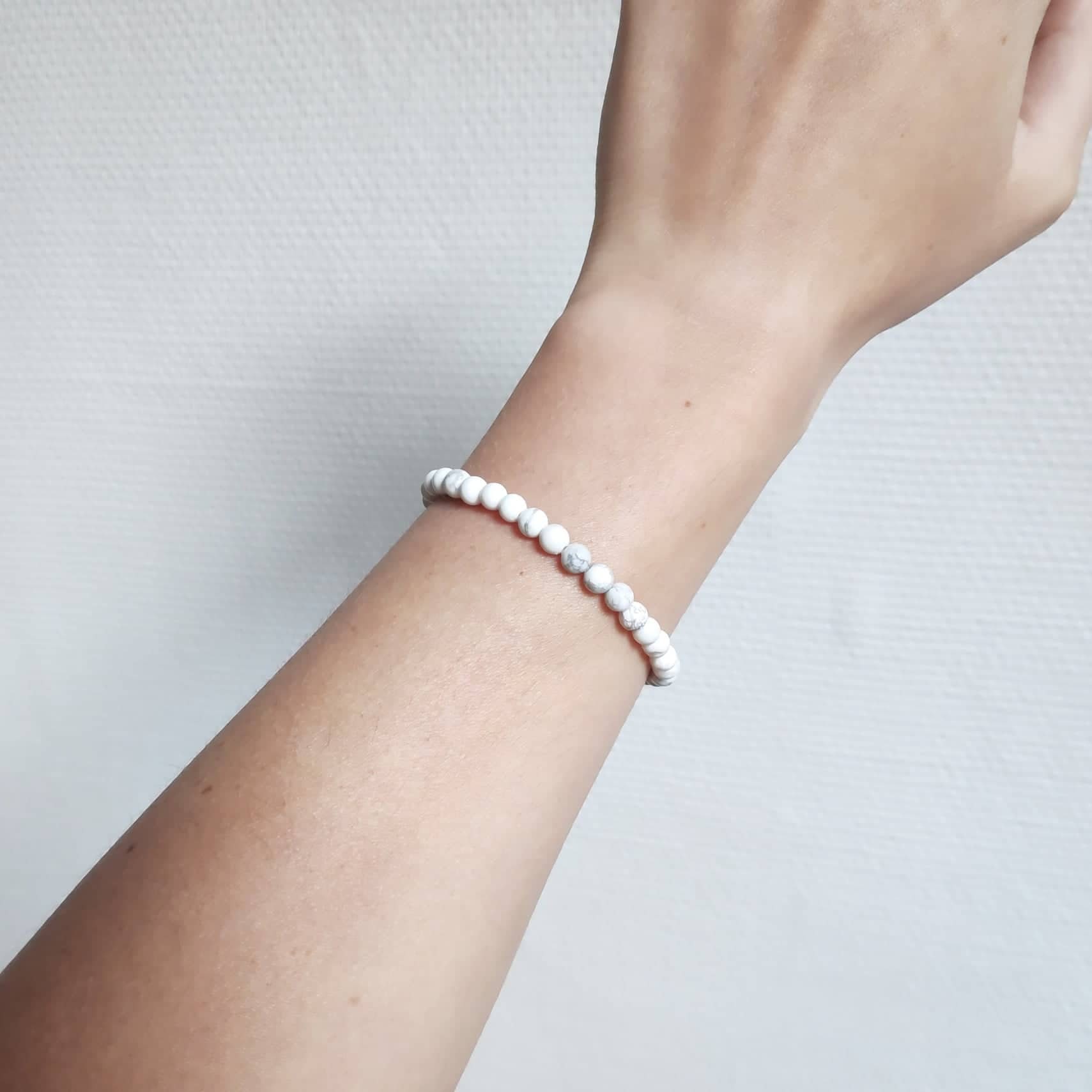Bracelet Perles Howlite Blanche Naturelle Sur Mesure - Neuf Fait Main, élastique