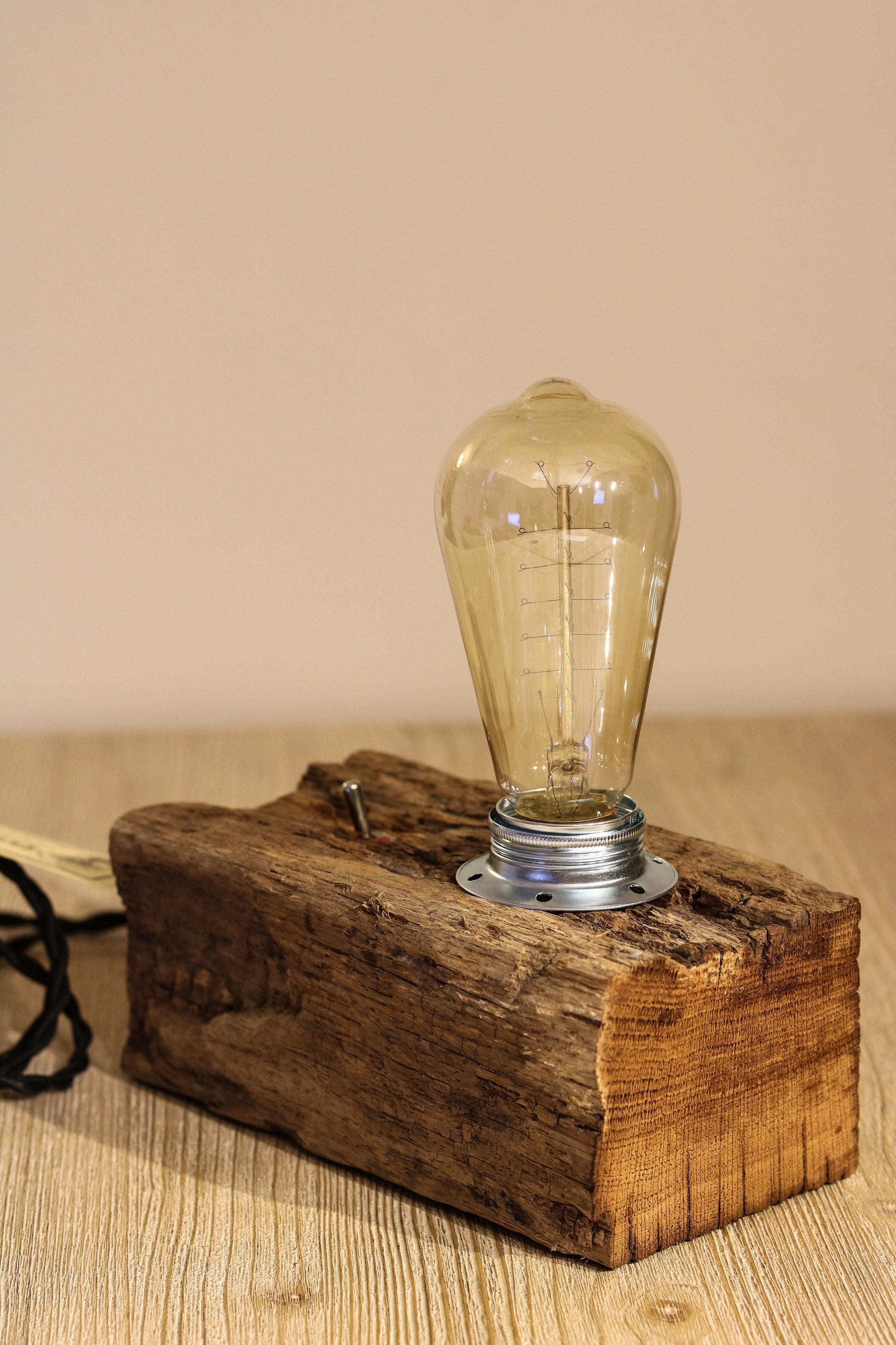 Lampe en Bois Flotté avec Ampoule Vintage