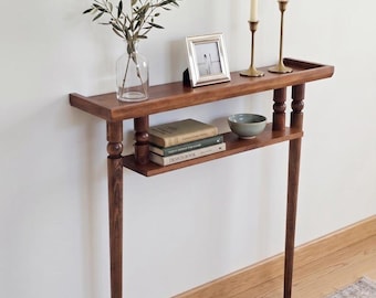 Rustic Narrow Console Table with Shelf; Handmade Solid Wood Entryway Table