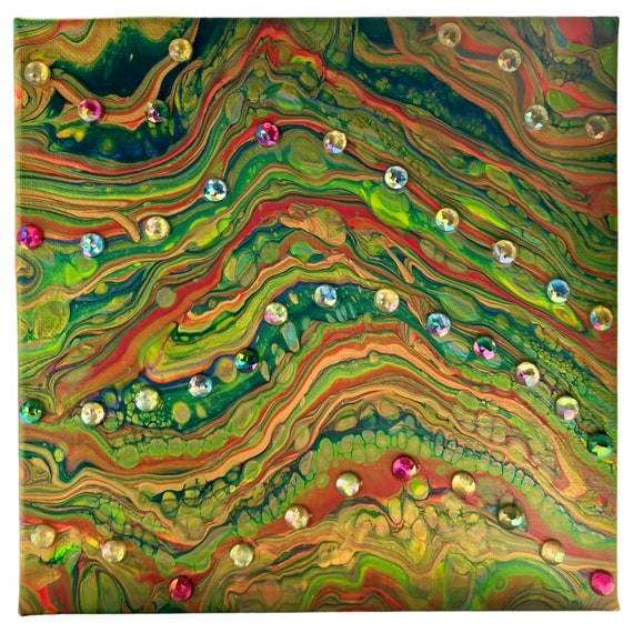 Original Modern Abstract Acrylic Pouring 'earth Layers' Art Jewel