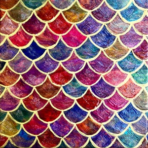Original Mermaid Scales Painting on Canvas, Stained Glass Effect, Glitter Scales, Magical Art Under the Sea FilteredArtByAmy 20cm X 20cm