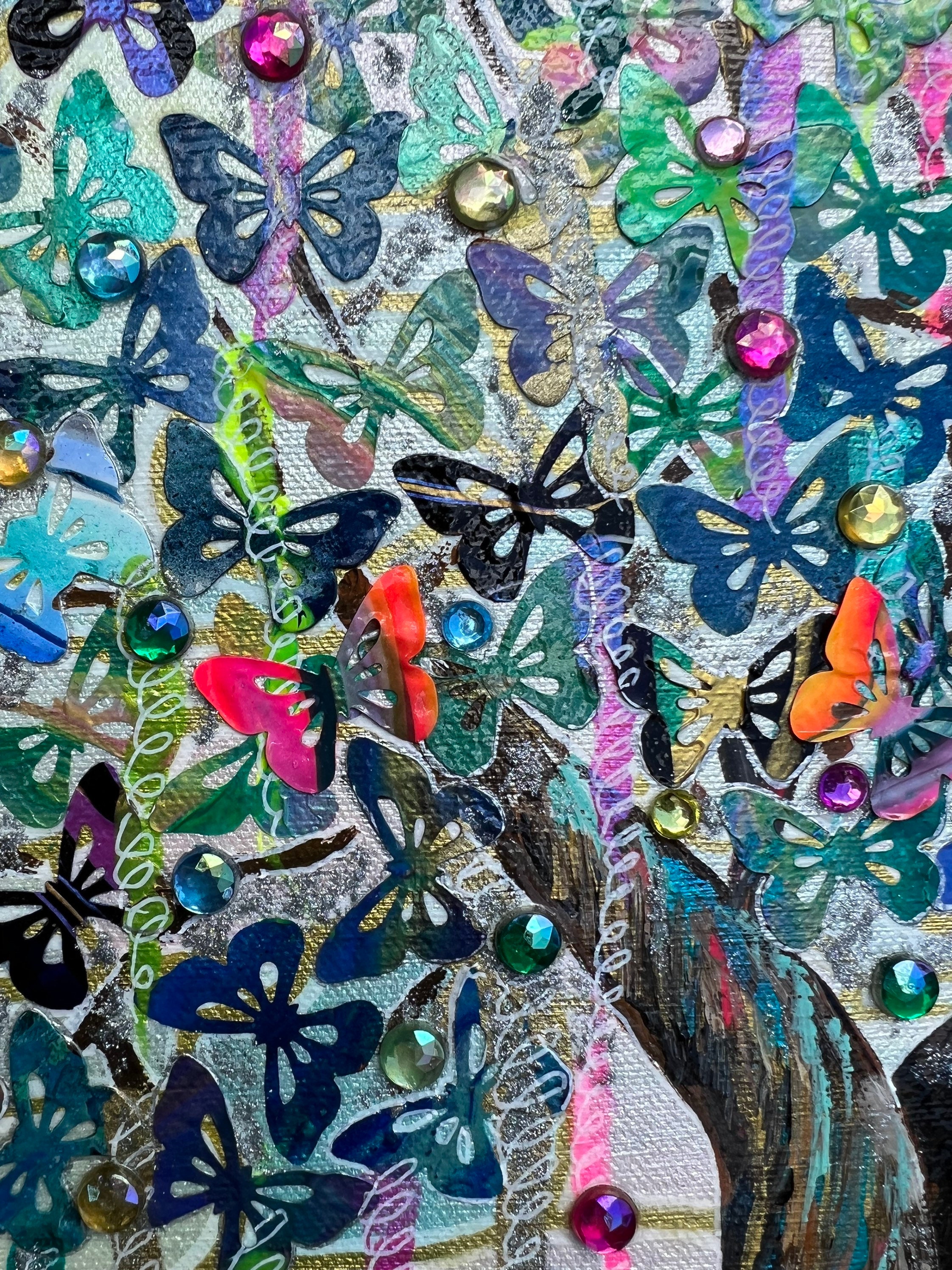Original Butterfly Tree Acrylic Paint Skin Painting Art Jewel