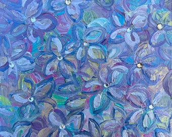 Original Modern Abstract Spring Blossom Flowers Floral Art Jewel Sparkly Crystal Gem Painting on Canvas FilteredArtByAmy 19.5cm X 19.5cm