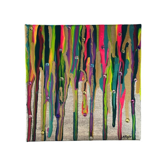 Wallpaper for mobile devices featuring colorful abstract drip paint art