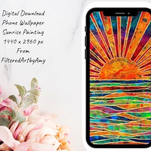 Sunrise Sunset Wallpaper for Phone, Digital Download, Original Art Wallpaper, Lockscreen Art, Download Digital Background, Acrylic Painting